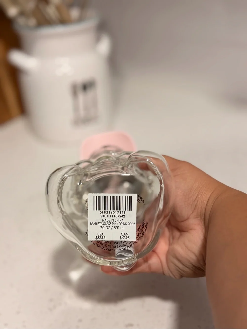 Starbucks Clear Bear Tumbler with Pink Straw and Strawberry Top